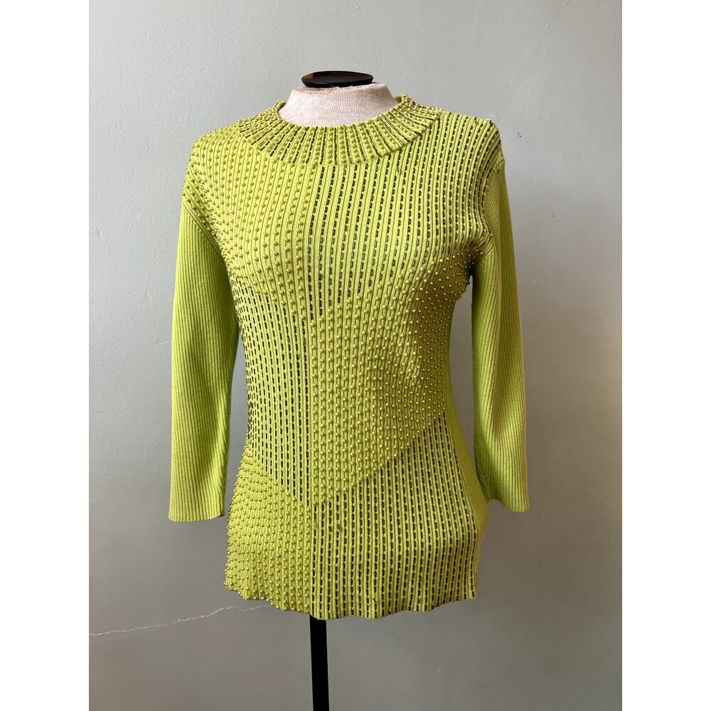 90s Vintage Beaded Ribbed Sweater by SIDEFFECTS - Size Small